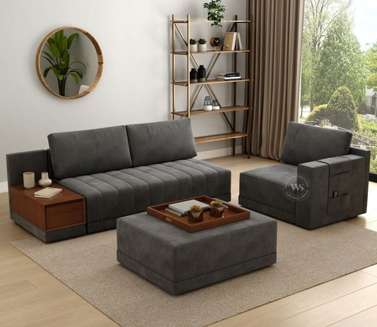 Oasis Right-Aligned L-Shape Velvet Sofa Graphite Grey – Pakistan