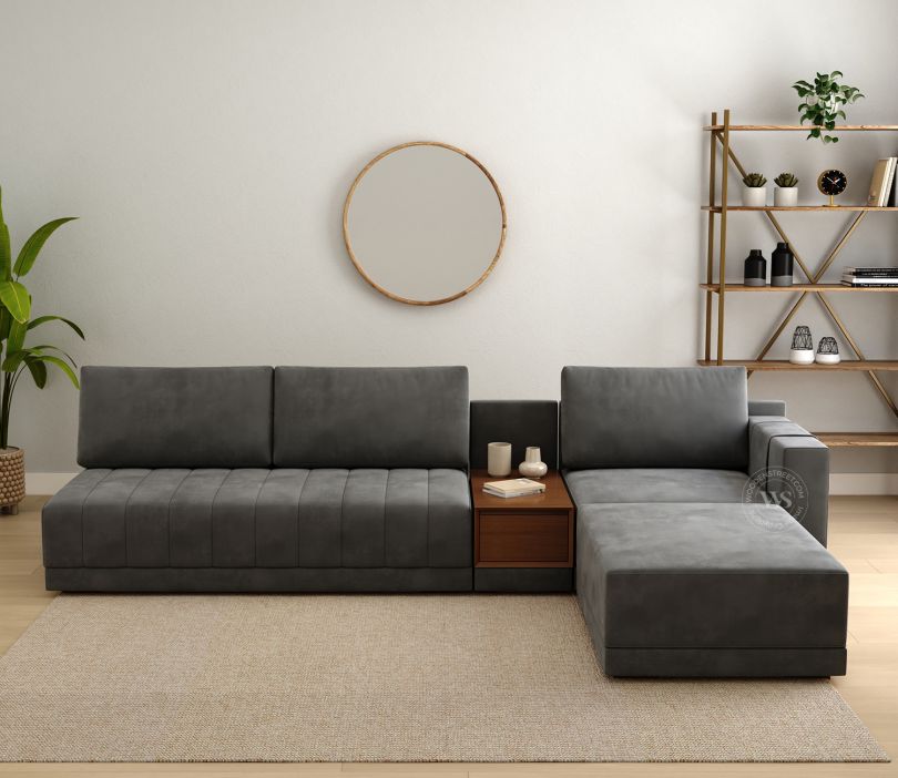 Oasis Right-Aligned L-Shape Velvet Sofa Graphite Grey – Pakistan