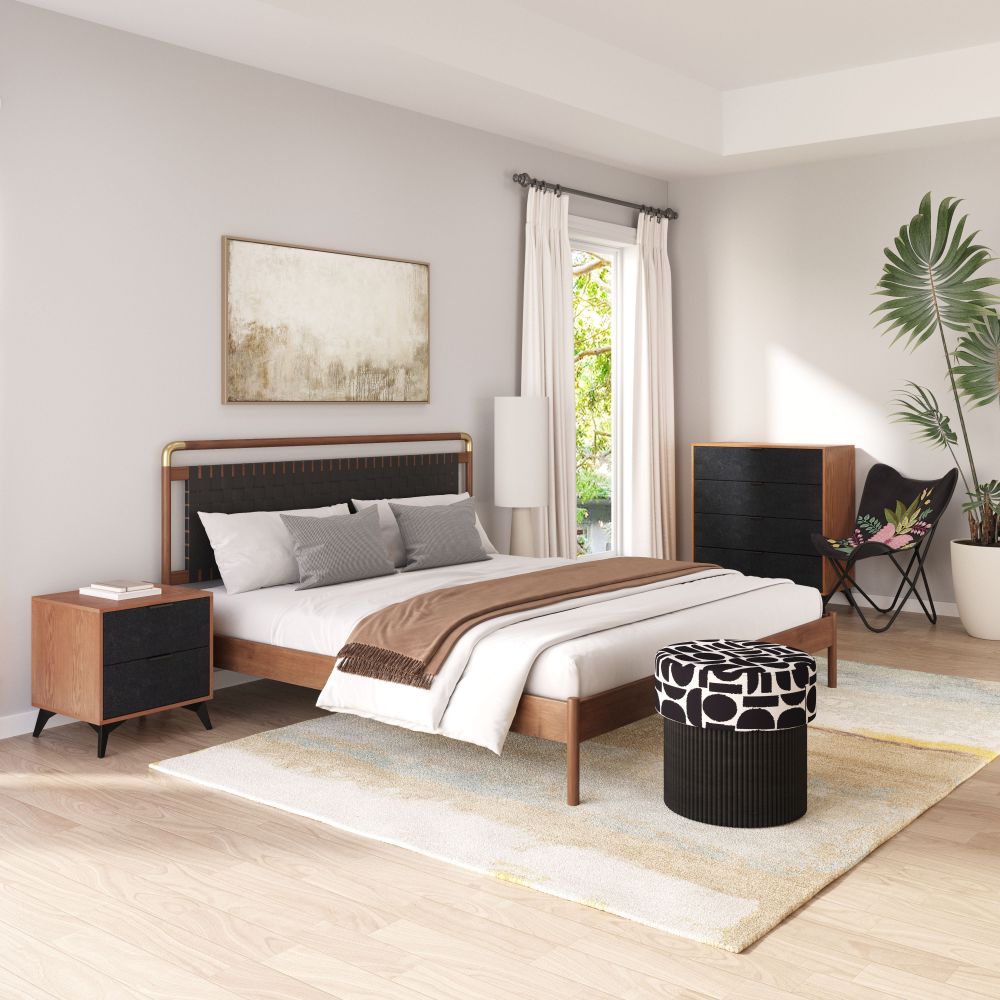 Zarif Modern Nightstand in Black & Walnut