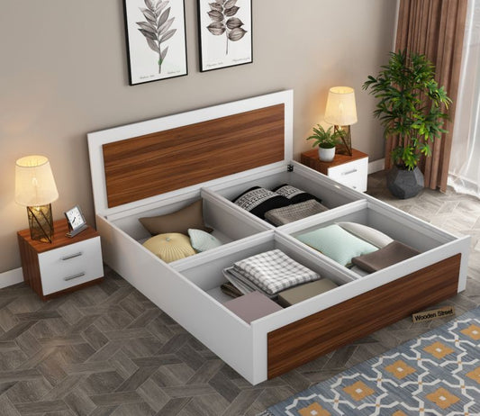 Harper Teak King Bed – Frosty White Finish with Smart Box Storage