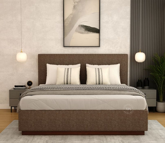 Savona Modern Fabric Bed King Size – Brown Upholstery & Box Storage – Pakistan