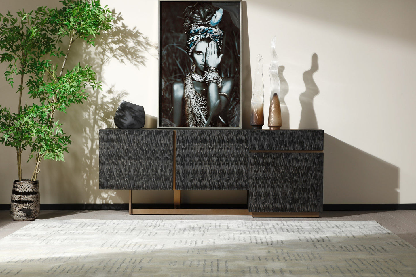 Modrest Tasha Buffet — Black Ash + Brushed Gold Sideboard