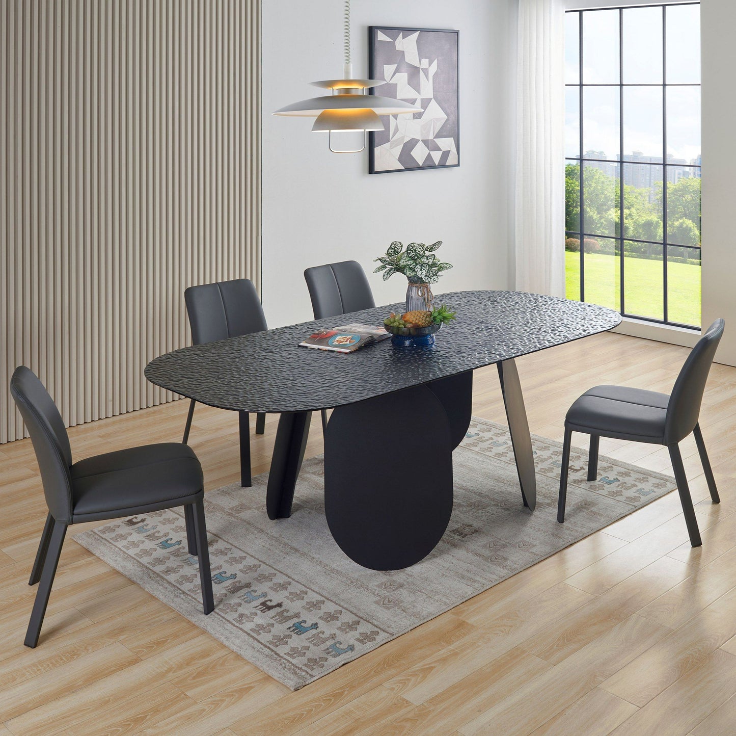 Hammered Grey Glass Rectangular Dining Table