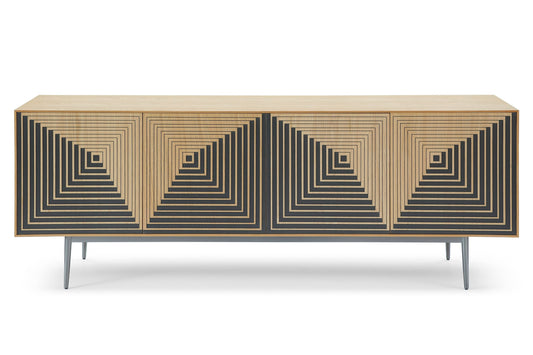 Modrest Azteca – Modern White Oak Buffet with Black Geometric Pattern
