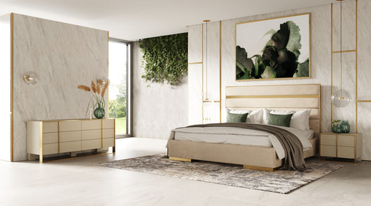 Luxury Beige Velvet + Brass Bedroom Set โ Cartier