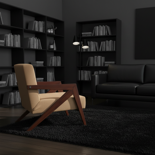 Mid-Century Modern Linen Accent Chair with Wooden Armrest