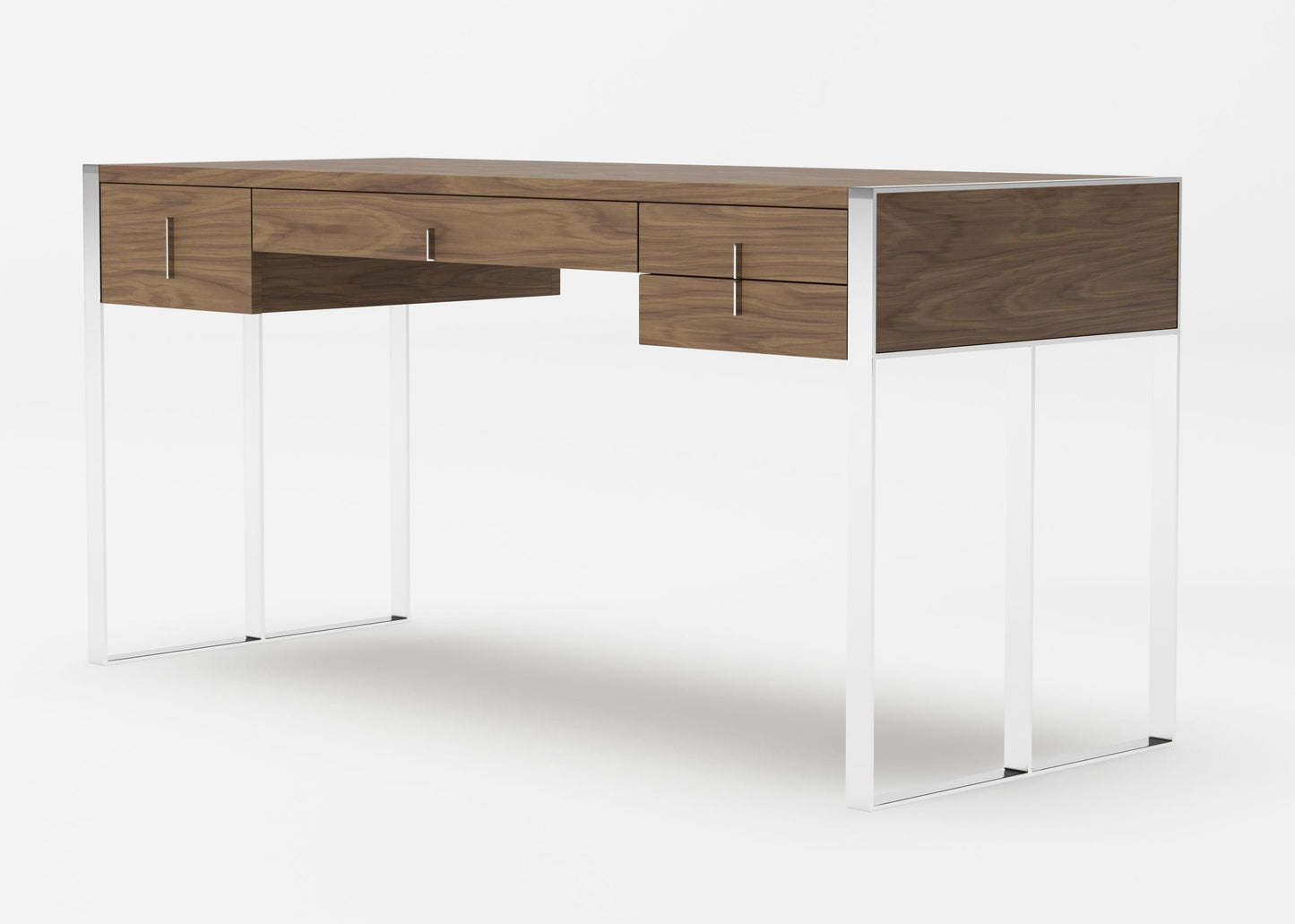 Modern Walnut & Stainless Steel Writing Desk