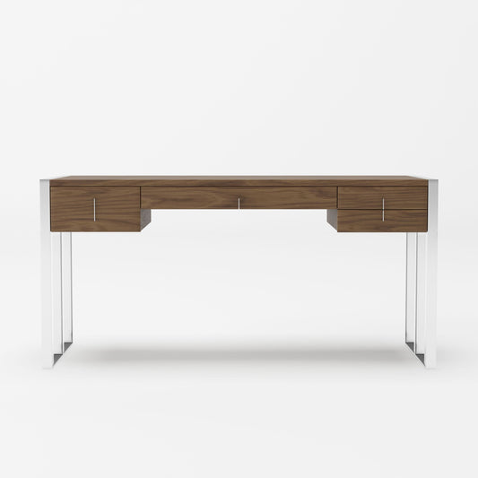Modern Walnut & Stainless Steel Writing Desk
