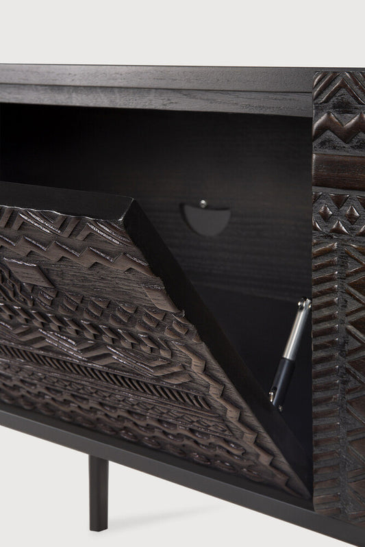 Minimalist Traditional Teak TV Cabinet with Linear Motifs