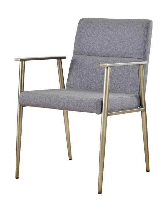 Grey Fabric Dining Chair with Antique Brass Arms