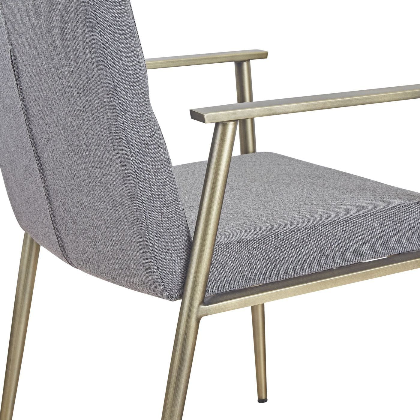 Grey Fabric Dining Chair with Antique Brass Arms