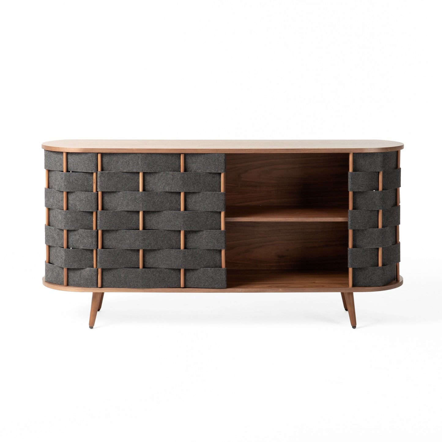 Sophisticated Walnut Buffet with Grey Upholstery