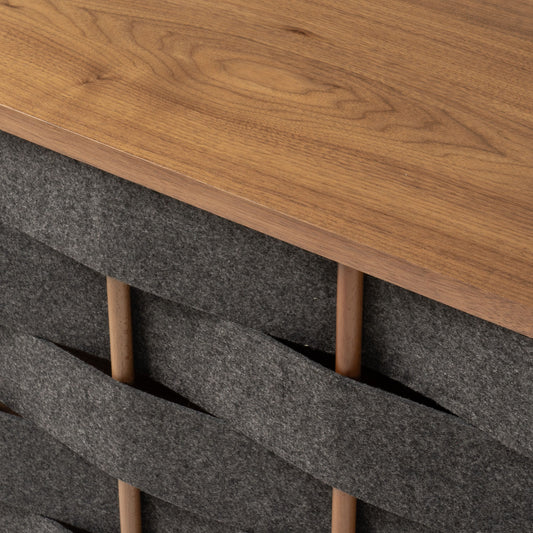 Sophisticated Walnut Buffet with Grey Upholstery