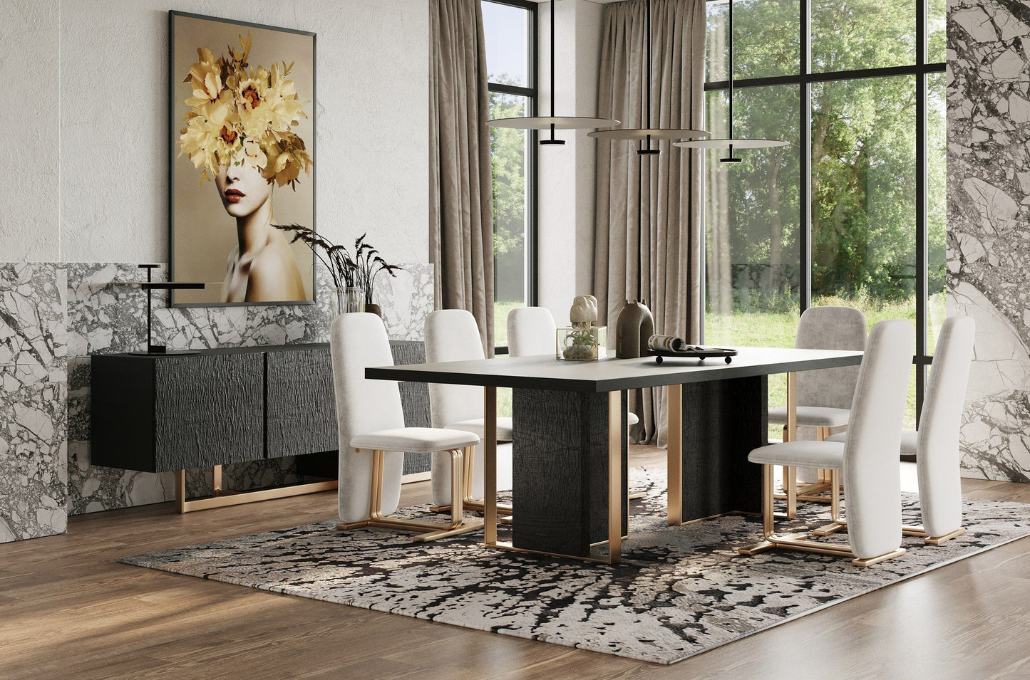 Modrest Tasha Buffet — Black Ash + Brushed Gold Sideboard