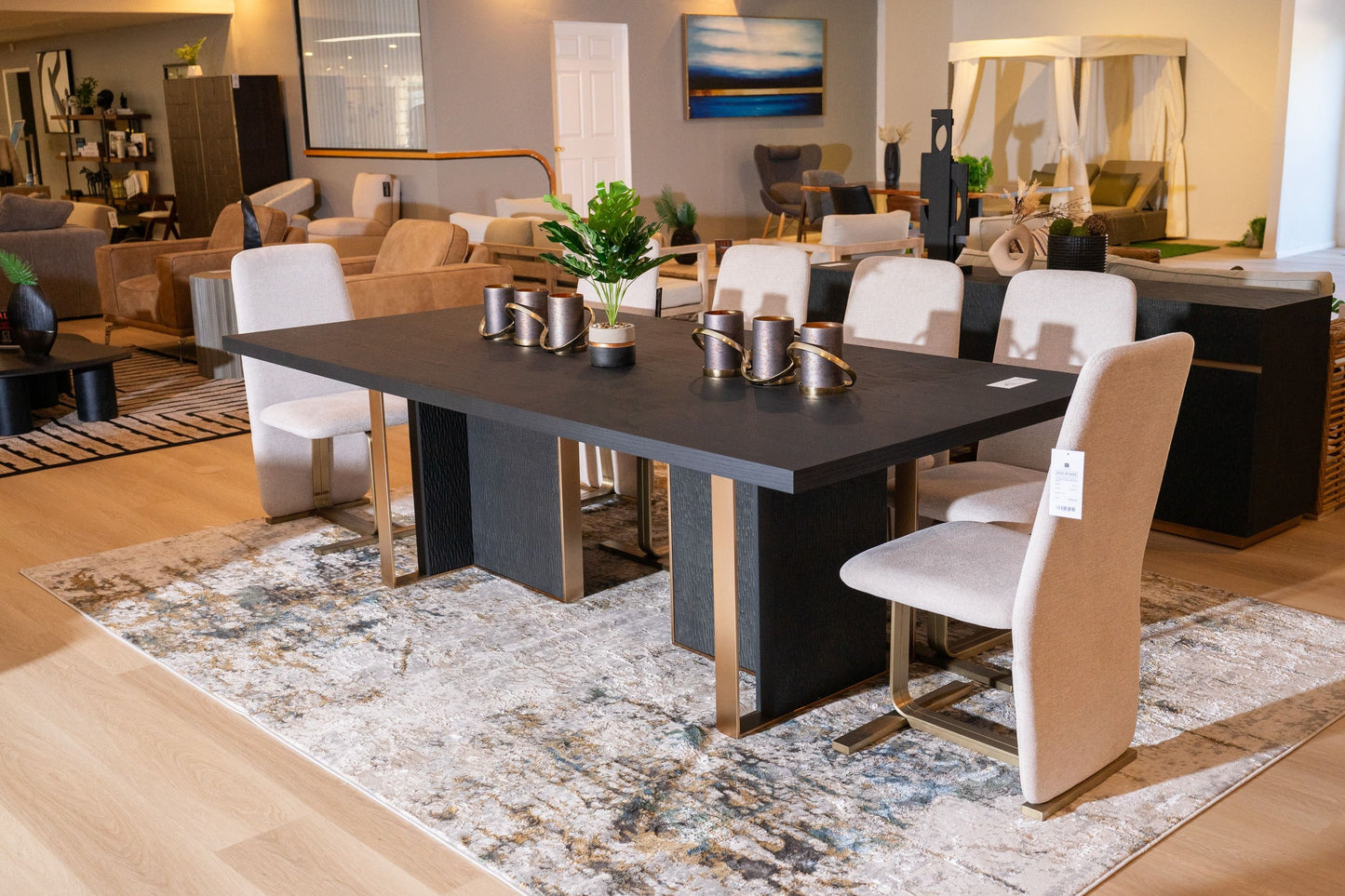 Modrest Tasha Dining Table — Black Ash & Brushed Gold