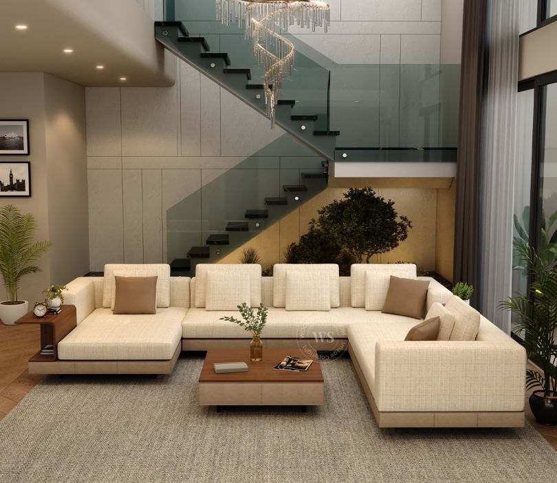 Matrix U-Shape Premium Fabric Sofa Butter Cream – Pakistan