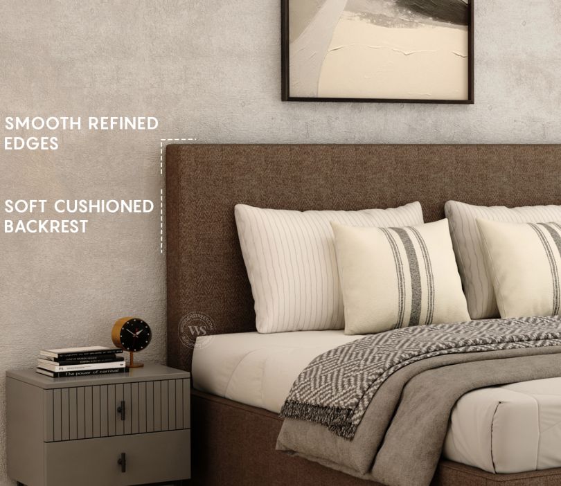 Savona Modern Fabric Bed King Size – Brown Upholstery & Box Storage – Pakistan