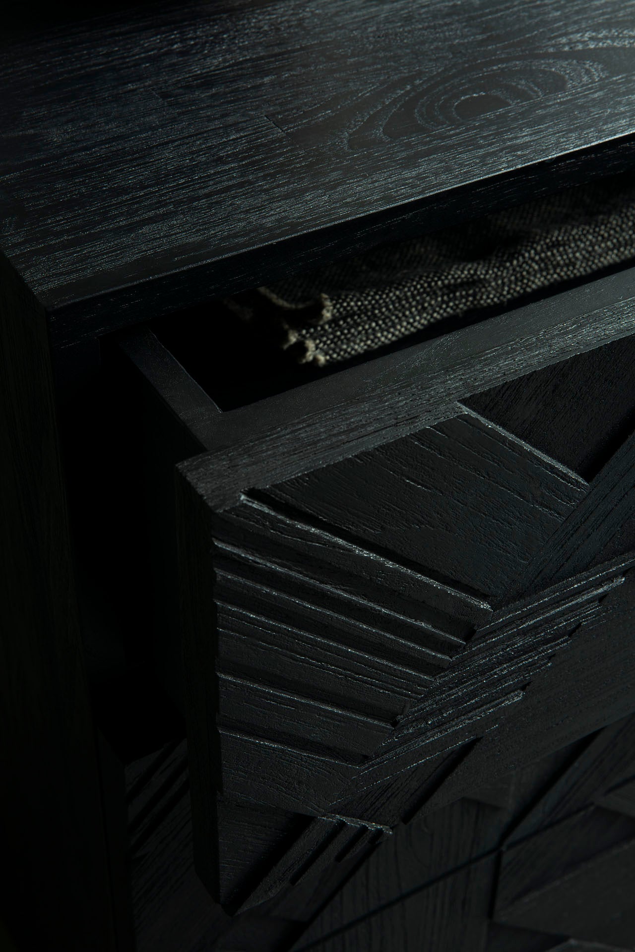 Graphic Dresser – Modern Black Teak Geometric 3-Drawer Chest