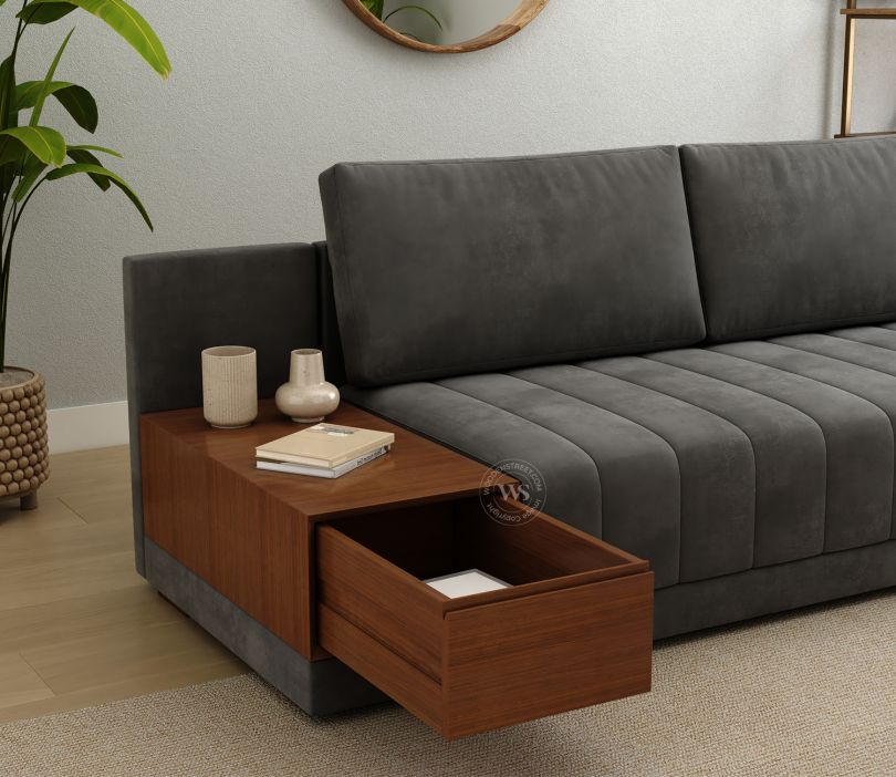 Oasis Right-Aligned L-Shape Velvet Sofa Graphite Grey – Pakistan
