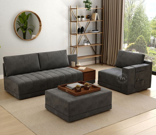 Oasis Right-Aligned L-Shape Velvet Sofa Graphite Grey – Pakistan