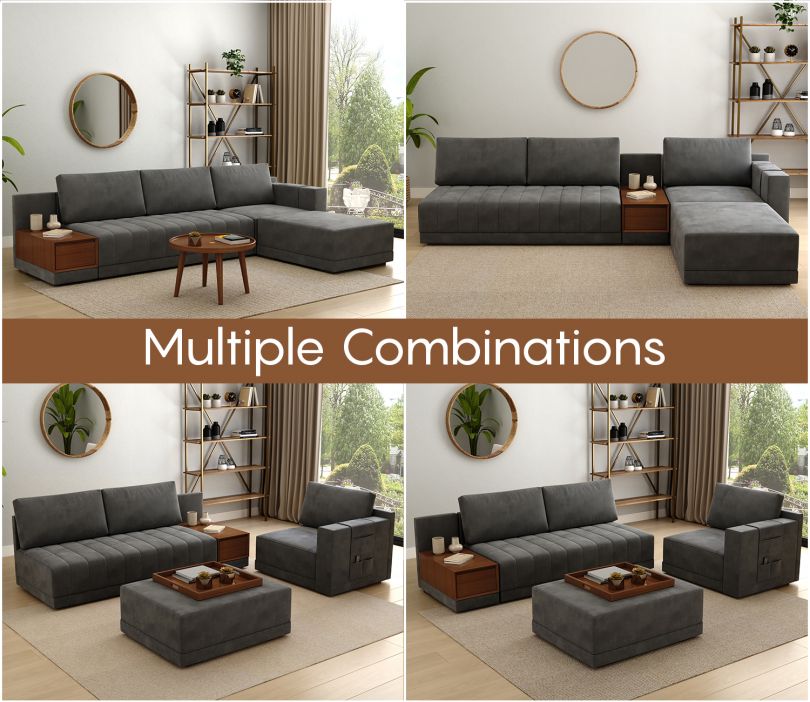 Oasis Right-Aligned L-Shape Velvet Sofa Graphite Grey – Pakistan