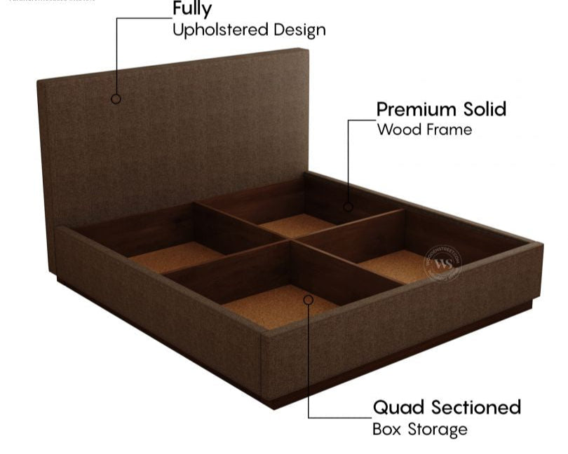 Savona Modern Fabric Bed King Size – Brown Upholstery & Box Storage – Pakistan