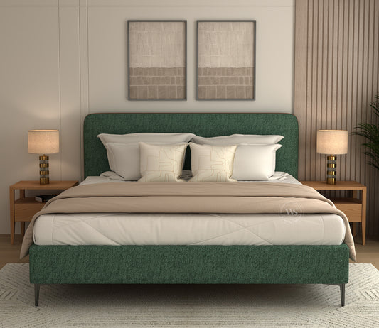 Andreas Premium King Bed in Green Upholstery – Stylish Curved Headboard