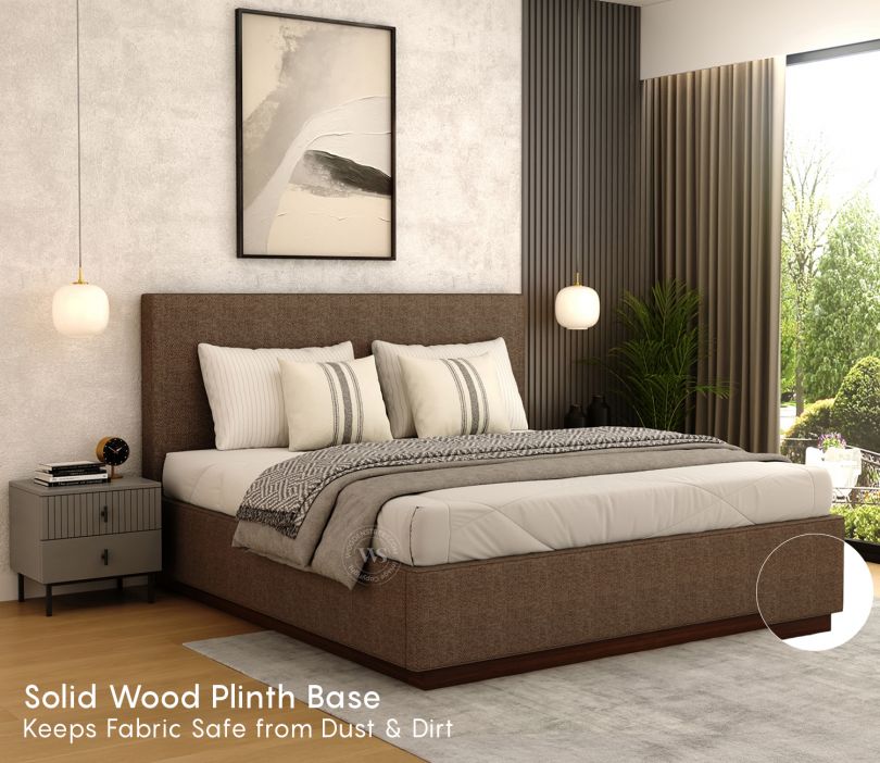 Savona Modern Fabric Bed King Size – Brown Upholstery & Box Storage – Pakistan