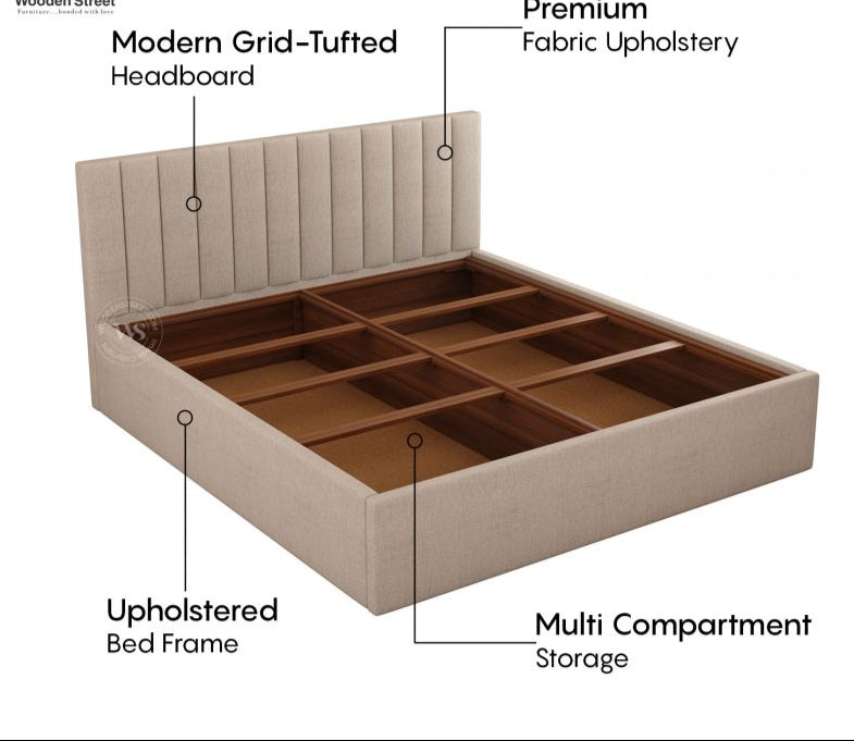 Nuvo Jade-Ivory King Bed – Upholstered Elegance with Box Storage