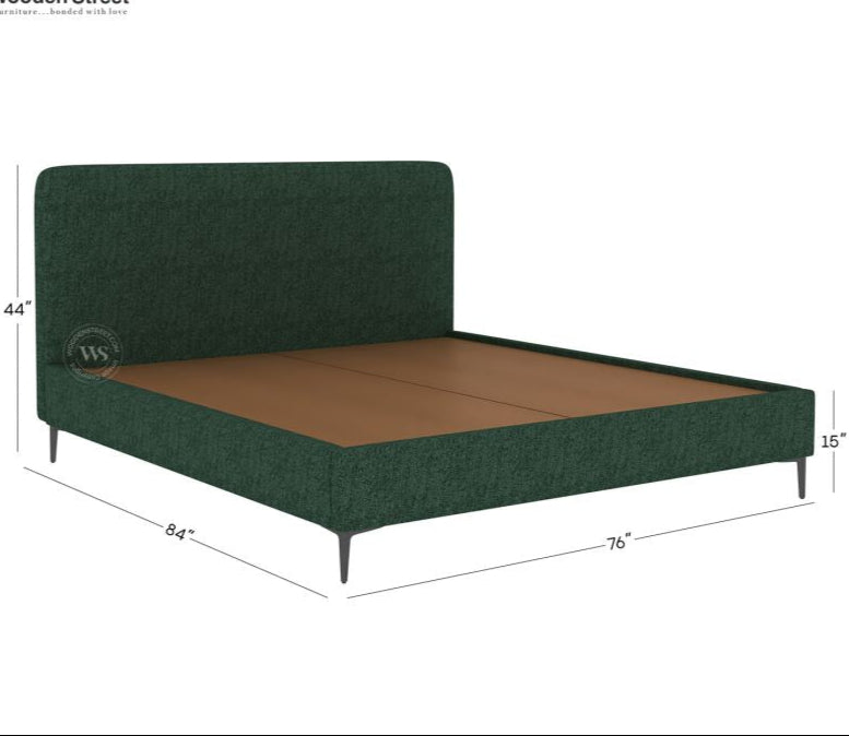 Andreas Premium King Bed in Green Upholstery – Stylish Curved Headboard