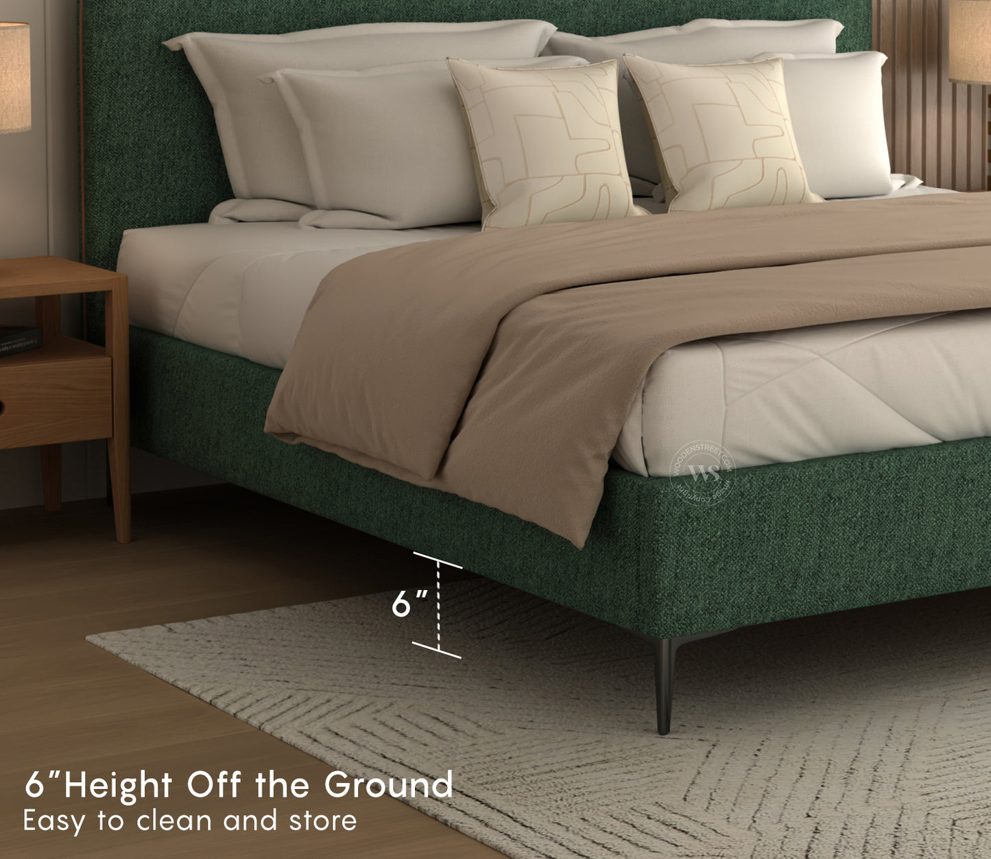 Andreas Premium King Bed in Green Upholstery – Stylish Curved Headboard