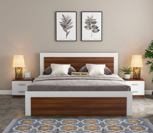 Harper Teak King Bed – Frosty White Finish with Smart Box Storage