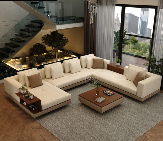 Matrix U-Shape Premium Fabric Sofa Butter Cream – Pakistan