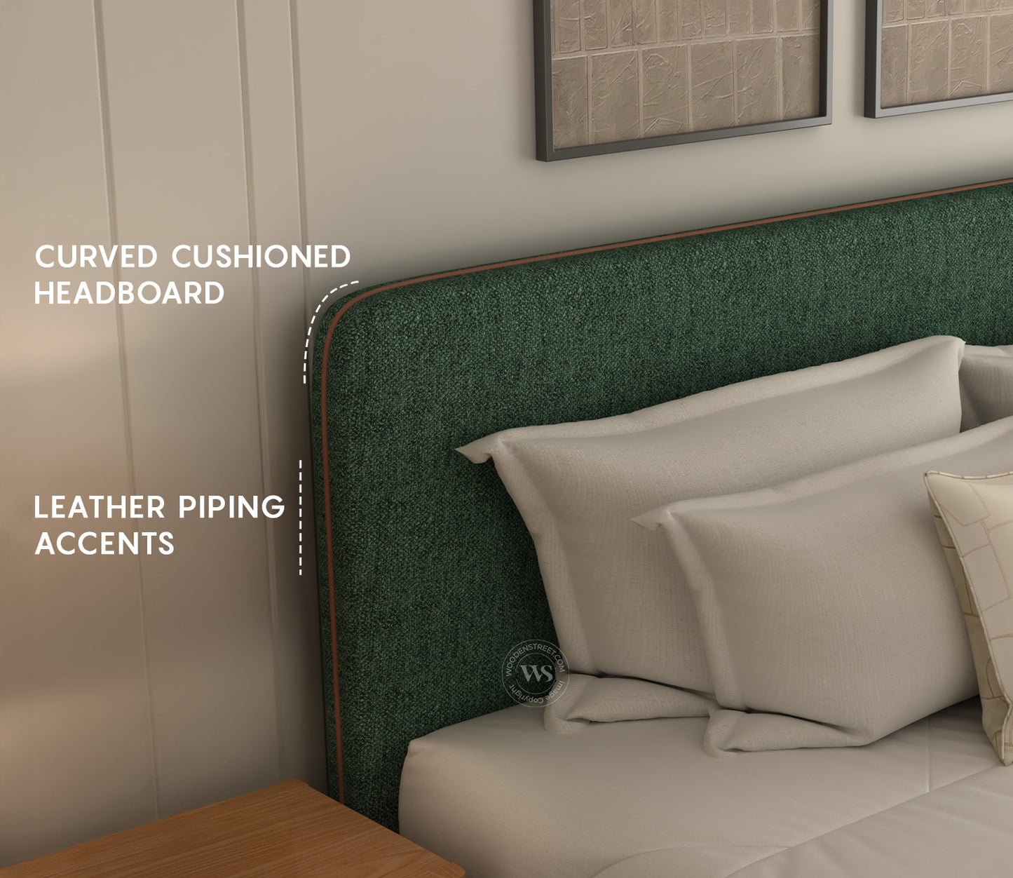 Andreas Premium King Bed in Green Upholstery – Stylish Curved Headboard