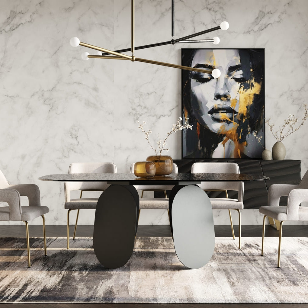 Hammered Grey Glass Rectangular Dining Table