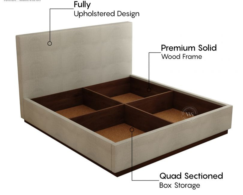 Savona Modern Grey Fabric Bed King Size – Box Storage | Pakistan