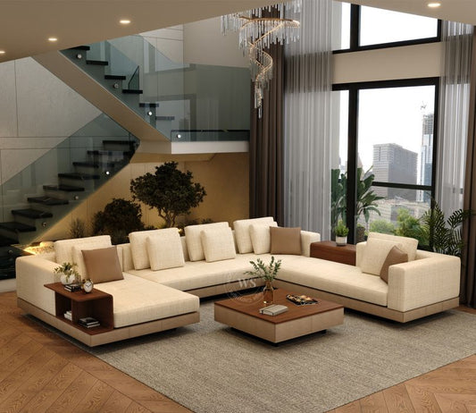 Matrix U-Shape Premium Fabric Sofa Butter Cream – Pakistan