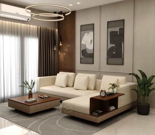 Matrix Right-Aligned L-Shape 5-Seater Sofa Cream Brown – Pakistan