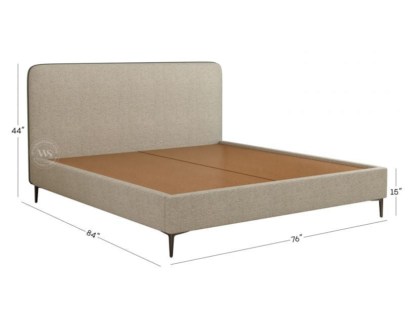 Andreas Premium King-Size Fabric Bed – Light Grey Upholstery & Curved Headboard | Pakistan