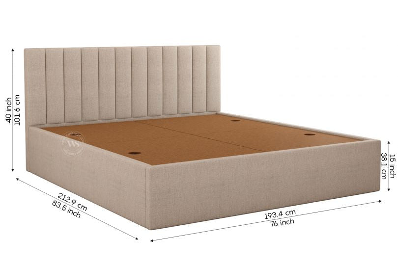 Nuvo Jade-Ivory King Bed – Upholstered Elegance with Box Storage
