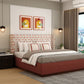 Luxury King-Size Kesarth Luxe Fabric Bed – High-Rise Headboard, Storage, Red Upholstery – Pakistan