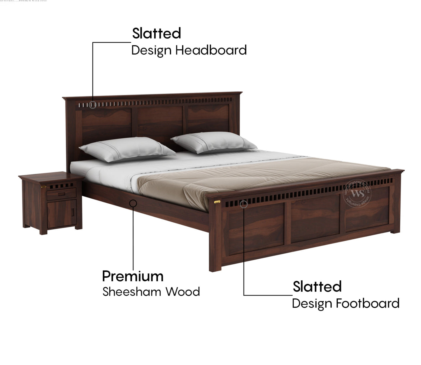 Adolph Sheesham Wood King Bed – Walnut Finish