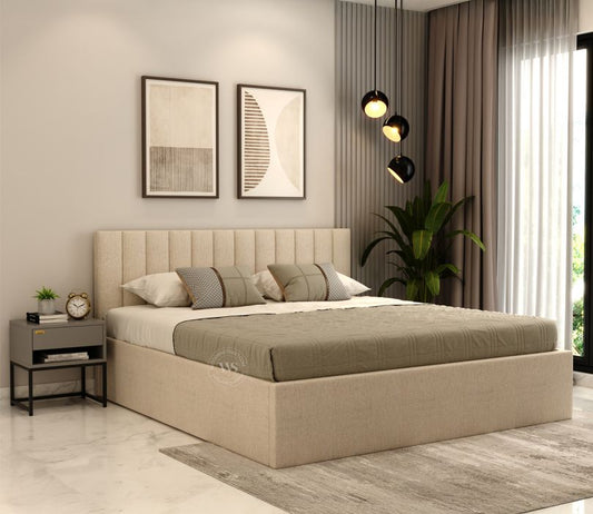 Nuvo Jade-Ivory King Bed – Upholstered Elegance with Box Storage