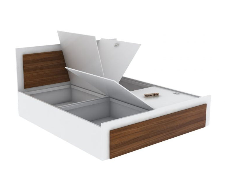 Harper Teak King Bed – Frosty White Finish with Smart Box Storage