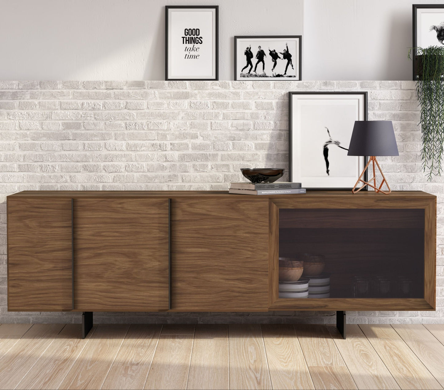 Modrest Glencoe Modern Glass & Walnut Buffet