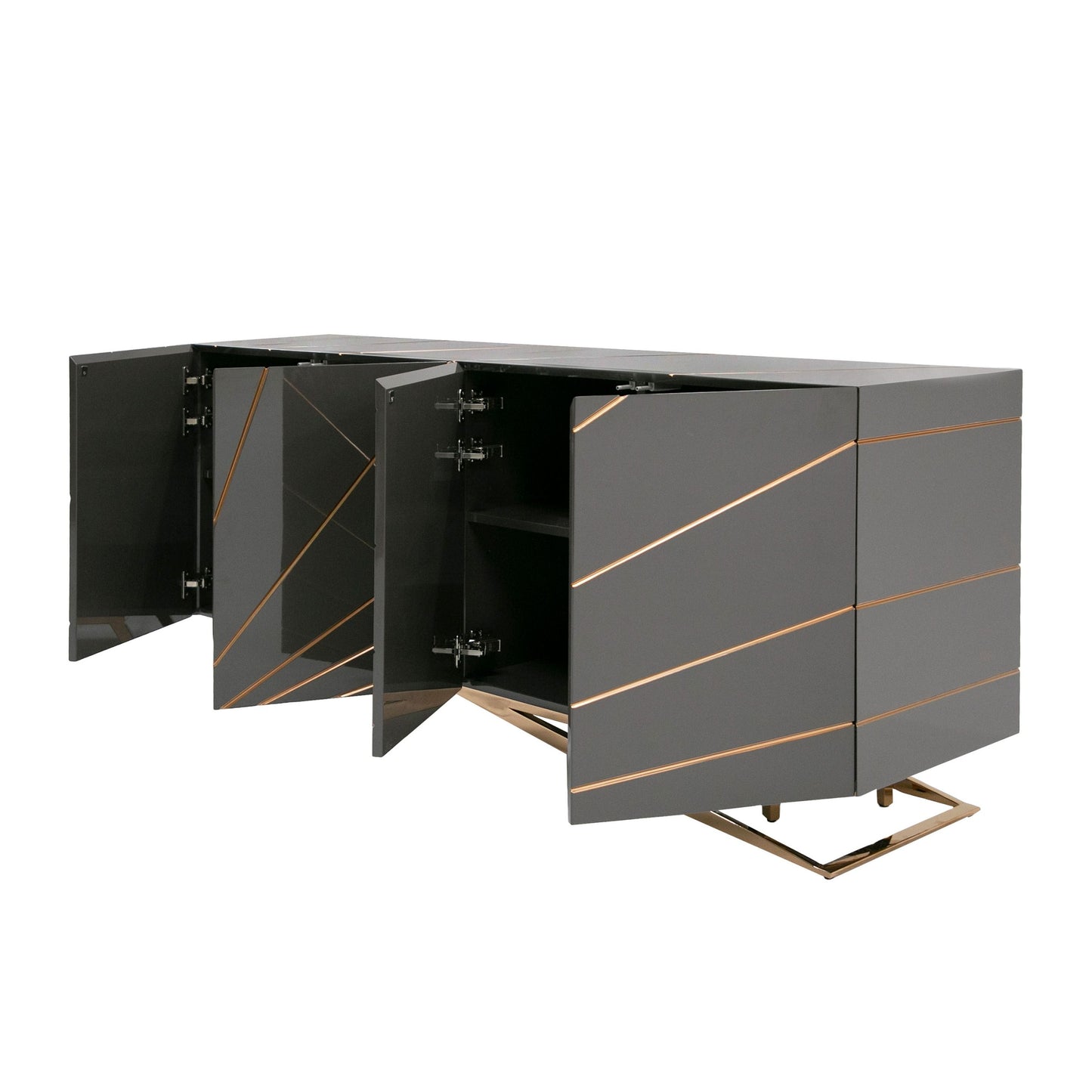Katzu High Gloss Grey Buffet with Rose Gold Base