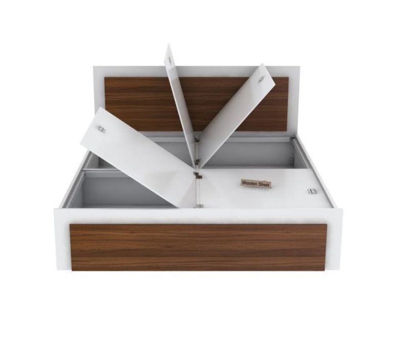 Harper Teak King Bed – Frosty White Finish with Smart Box Storage
