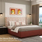 Luxury King-Size Kesarth Luxe Fabric Bed – High-Rise Headboard, Storage, Red Upholstery – Pakistan