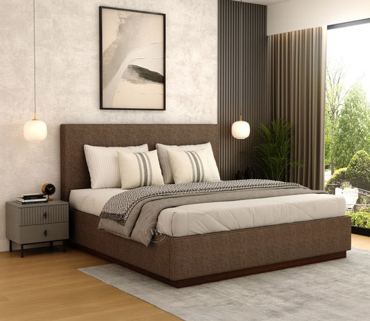 Savona Modern Fabric Bed King Size – Brown Upholstery & Box Storage – Pakistan