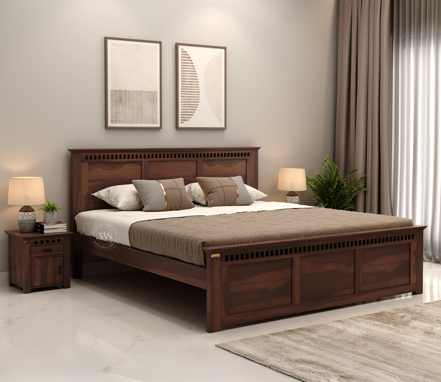 Adolph Sheesham Wood King Bed – Walnut Finish